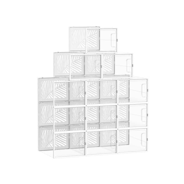 Rootz 12-paks skoboksorganisator - Gennemsigtig hvid - Foldbar og stabelbar - PET Body - HIPS Ramme - 35 cm x 25,5 cm x 19 cm