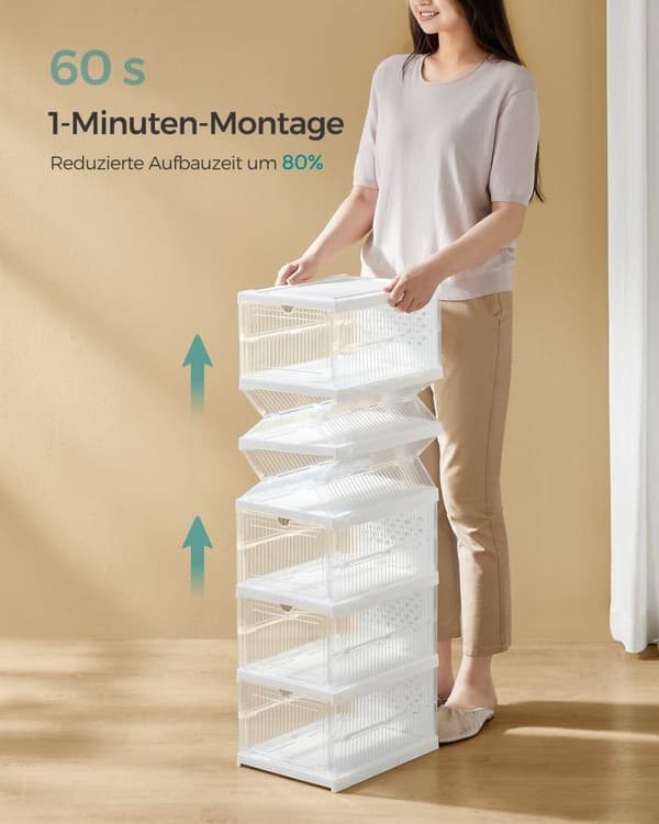 Rootz Skoskåp Set om 2 med transparenta skokartonger - Molnvit - PP-plast - PS-plast - 35,5 cm x 25,5 cm x 105 cm