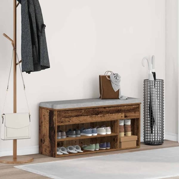 vidaXL Skobänk gammalt trä 102x30,5x45 cm konstruerat trä