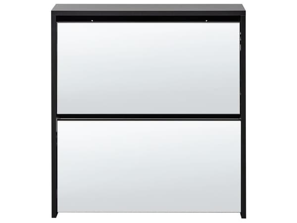 Skoskab i sort MDF-panelglas 63 x 67 x 17 med spejl og 2 rum til entreen i moderne stil