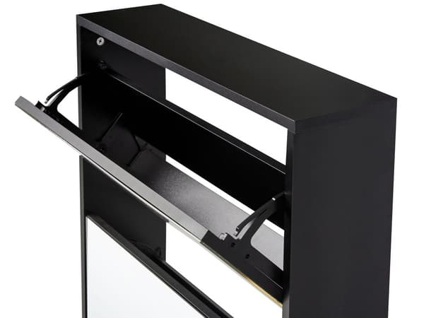 Skoskab i sort MDF-panelglas 63 x 67 x 17 med spejl og 2 rum til entreen i moderne stil