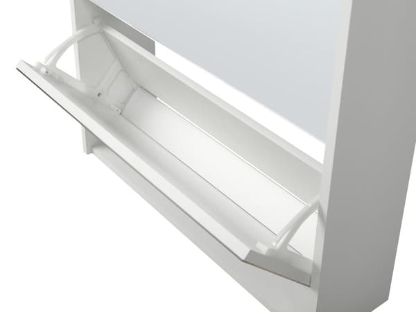 Skoskab i hvid MDF-panelglas 63 x 67 x 17 med spejl og 2 rum til entreen i moderne stil