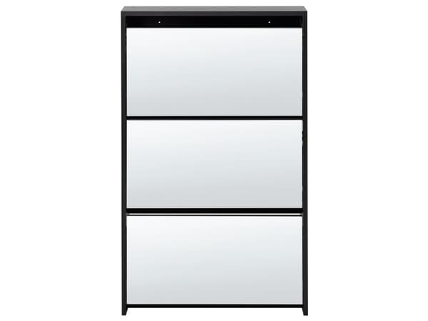 Skoskab sort MDF panel glas 63 x 103 x 17 spejl 3 rum gang moderne stil
