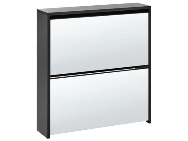 Skoskåp Svart MDF Ram Spegelfronter 2 Fack Modern Design Hall