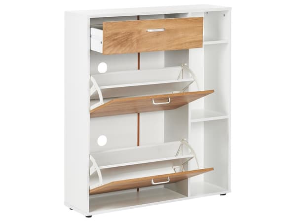 Skoskåp Ljus Konstruerat Trä Vit 2 Fack Låda Öppna Hyllor Förvaringsfack Modern Design Hall