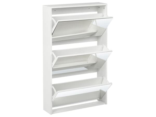 Skoskåp Vit MDF Ram Spegelfronter 3 Fack Modern Design Hall
