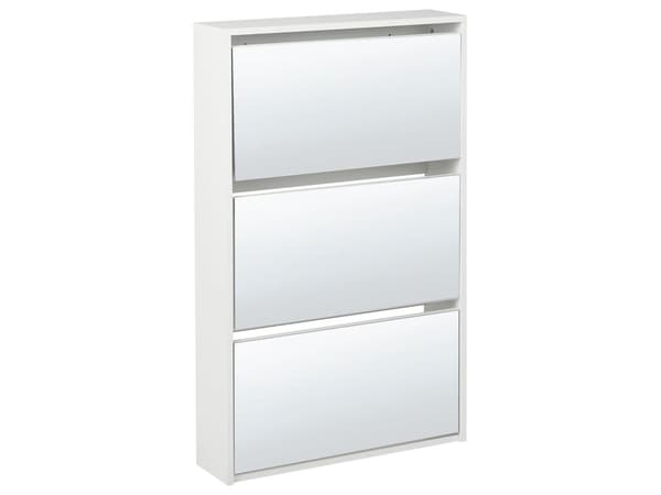 Skoskåp Vit MDF Ram Spegelfronter 3 Fack Modern Design Hall