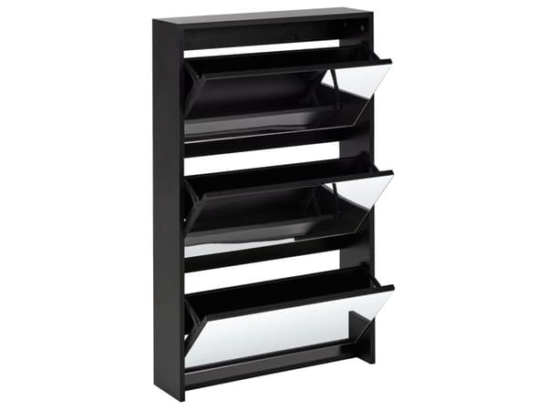 Skoskåp Svart MDF Ram Spegelfronter 3 Fack Modern Design Hall