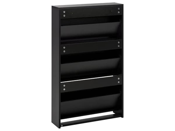 Skoskåp Svart MDF Ram Spegelfronter 3 Fack Modern Design Hall