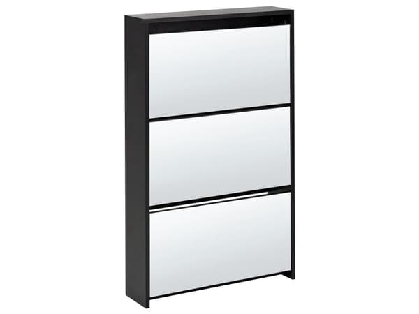 Skoskåp Svart MDF Ram Spegelfronter 3 Fack Modern Design Hall
