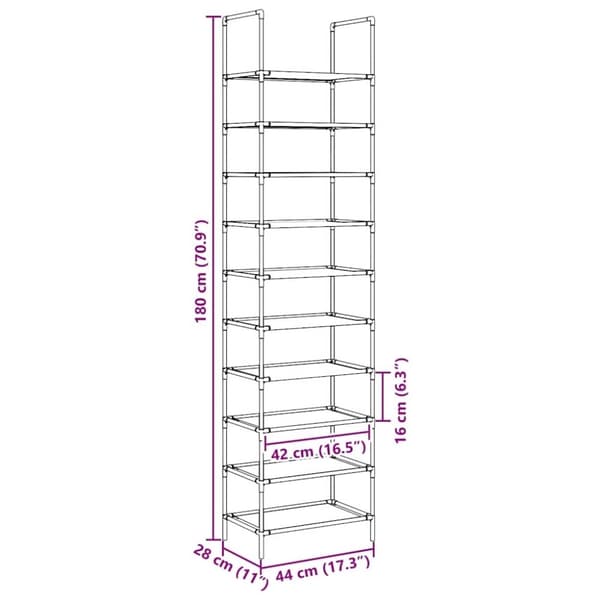 vidaXL Skostativ 10-lags svart 44x28x180 cm ikke-vevd stoff