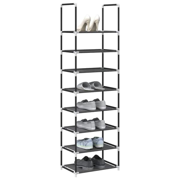 Skohylla 8 hyllor svart 44x28x145 cm fiberduk