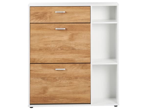 Skoopbevaringsskab Let konstrueret træ Hvid 2 rum Skuffe Åbne hylder Opbevaringsrum Moderne Design Gang
