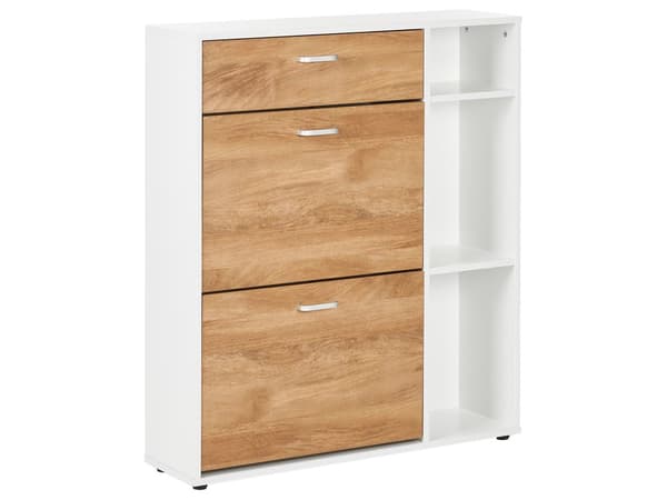 Skoopbevaringsskab Let konstrueret træ Hvid 2 rum Skuffe Åbne hylder Opbevaringsrum Moderne Design Gang