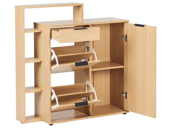 Skoopbevaringsskab Lyst træ 3 rum Skuffe Åbne hylder Opbevaringsrum Moderne Design Gang