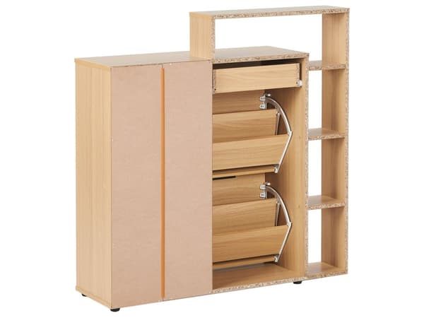 Skoopbevaringsskab Lyst træ 3 rum Skuffe Åbne hylder Opbevaringsrum Moderne Design Gang