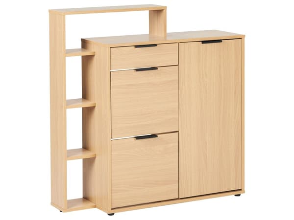 Skoopbevaringsskab Lyst træ 3 rum Skuffe Åbne hylder Opbevaringsrum Moderne Design Gang