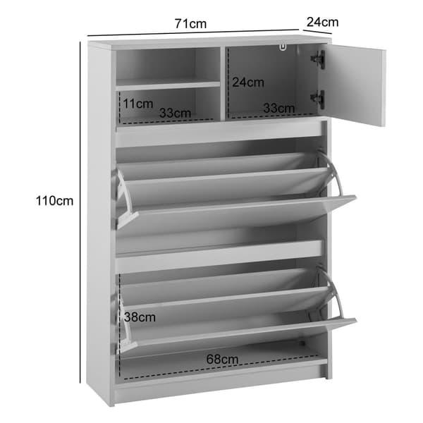 Rootz Modern Shoe Cabinet - Skoförvaring - Skoorganisator - 3 dörrar & gott om förvaring - 71cm x 110cm x 24cm