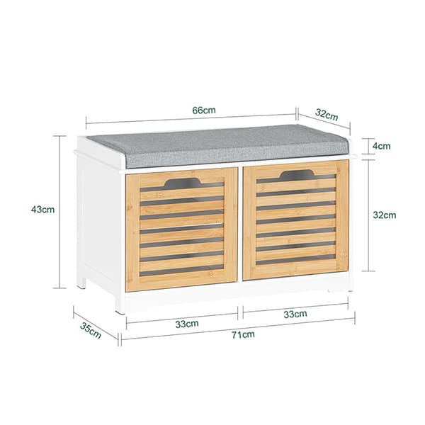 Rootz skoställ med sittdyna - Skoorganisator - Förvaringsskåp - MDF, PB - Utrymmesbesparande - 71cm x 43cm x 35cm