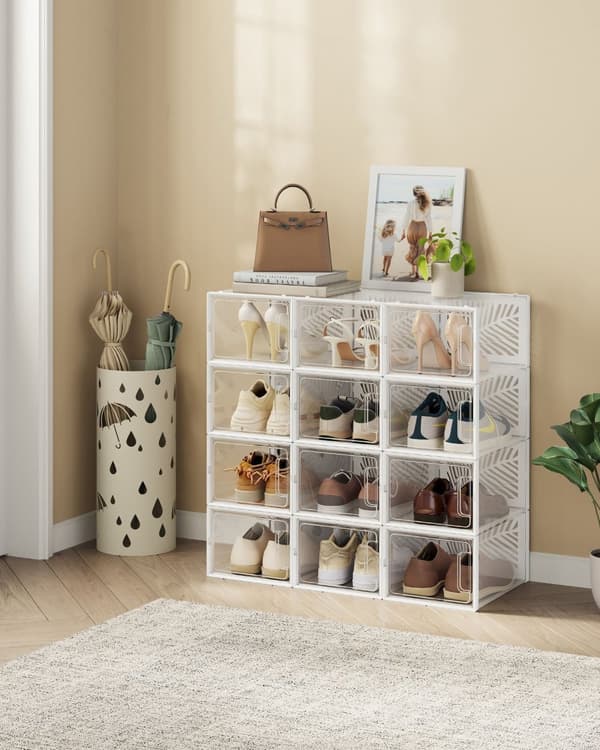 Skosasser Sæt med 12-foldbar & Stackable-gennemsigtig-viden