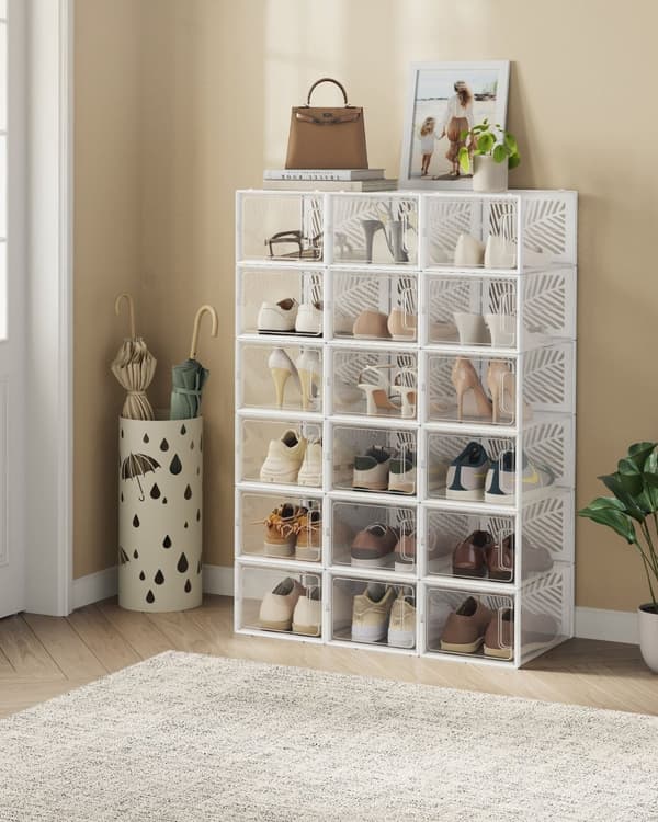 Skosasser Sæt med 18-foldbar & Stackable-gennemsigtig-viden