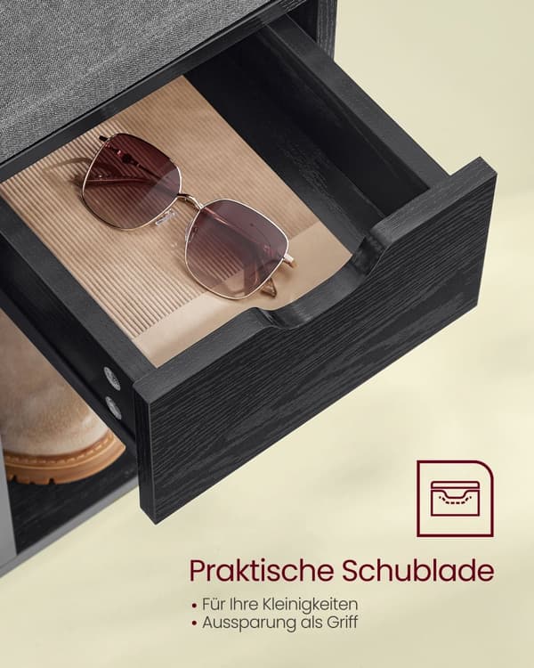Shoe Bank - med skuffe - 30 × 104 × 48 cm - Ebbenzwart & Leigrijs