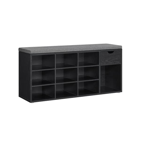 Shoe Bank - med skuffe - 30 × 104 × 48 cm - Ebbenzwart & Leigrijs