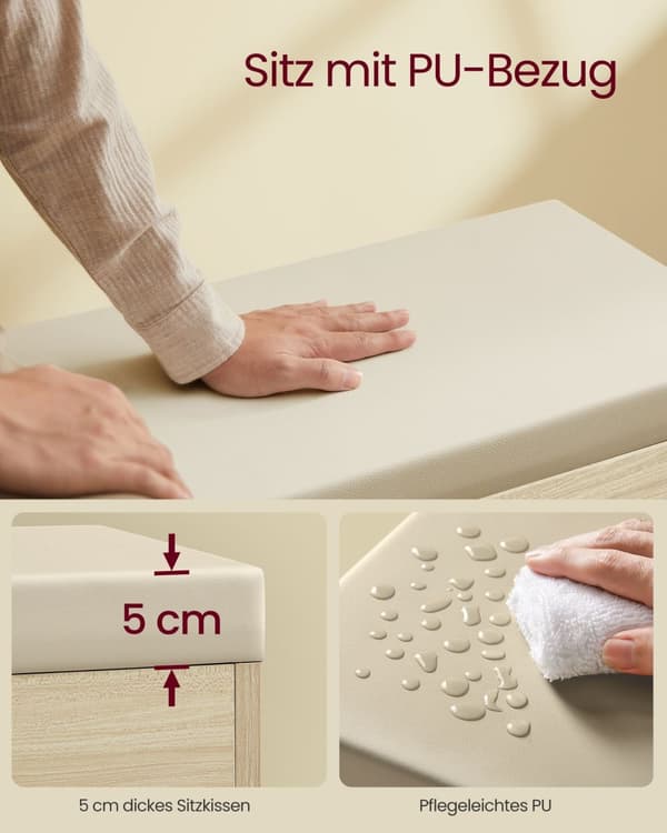 Skobænk med puder 30 x 60 x 44 cm naturlig beige