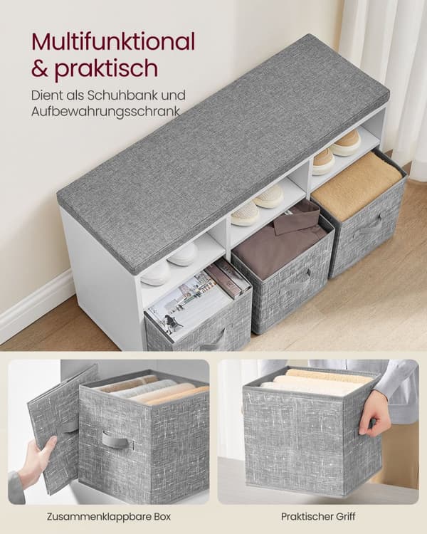 Skobänk med 6 fack och 3 plankor Wolkwit Pigeon Gray