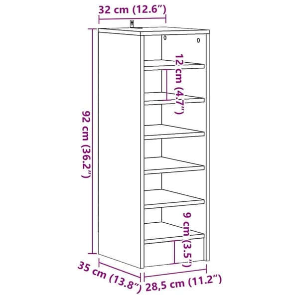 vidaXL Skoskap artisan eik 32x35x92 cm konstruert tre