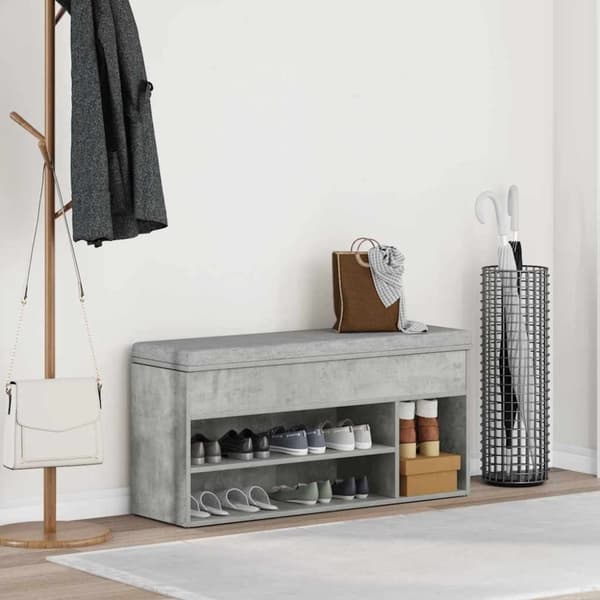 vidaXL Kenkäpenkki betoninharmaa 102x30,5x45 cm tekninen puu