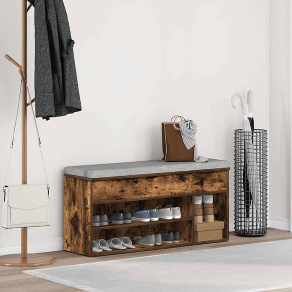 vidaXL skobænk 102x30,5x45 cm konstrueret træ røget egetræsfarve