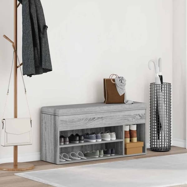 vidaXL skobænk 102x30,5x45 cm konstrueret træ grå sonoma-eg