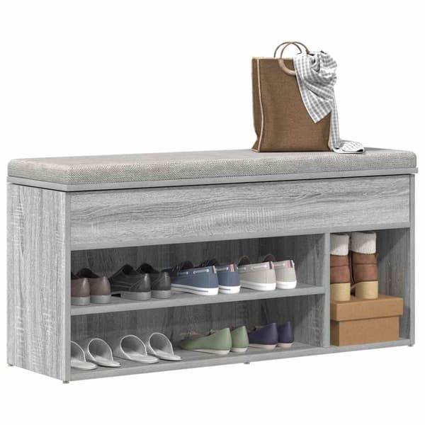 vidaXL skobænk 102x30,5x45 cm konstrueret træ grå sonoma-eg