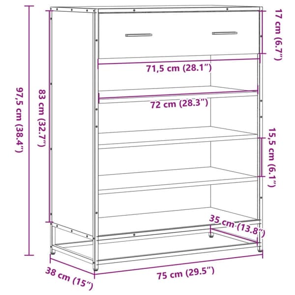 vidaXL skoskab 75x38x97,5 cm konstrueret træ og metal sort