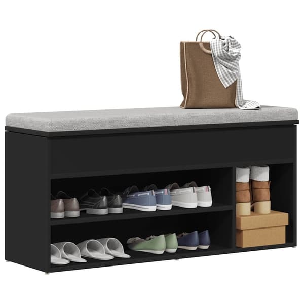 vidaXL skobænk 102x30,5x45 cm konstrueret træ sort
