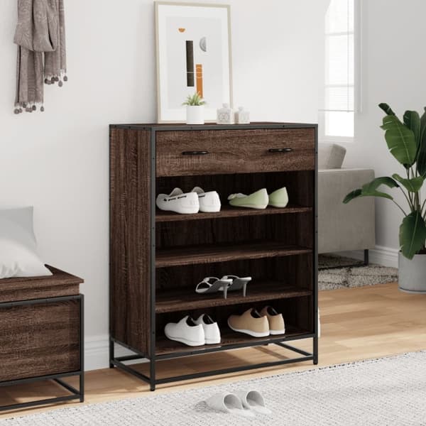 vidaXL skoskab 75x38x97,5 cm konstrueret træ og metal brun egetræ