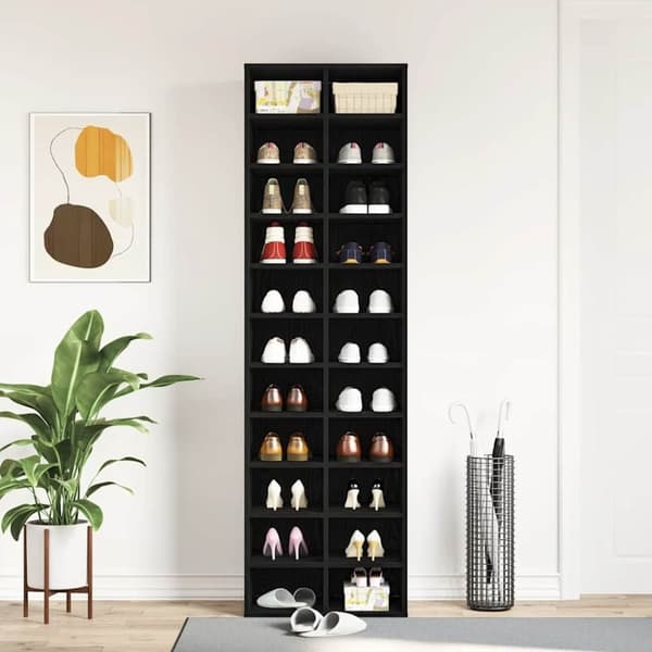 vidaXL kenkäkaappi Musta tammi 54x34x183 cm Engineered Wood