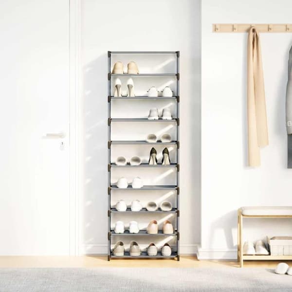 vidaXL kenkäteline 10-tasoinen harmaa 54x28x158 cm kuitukangas