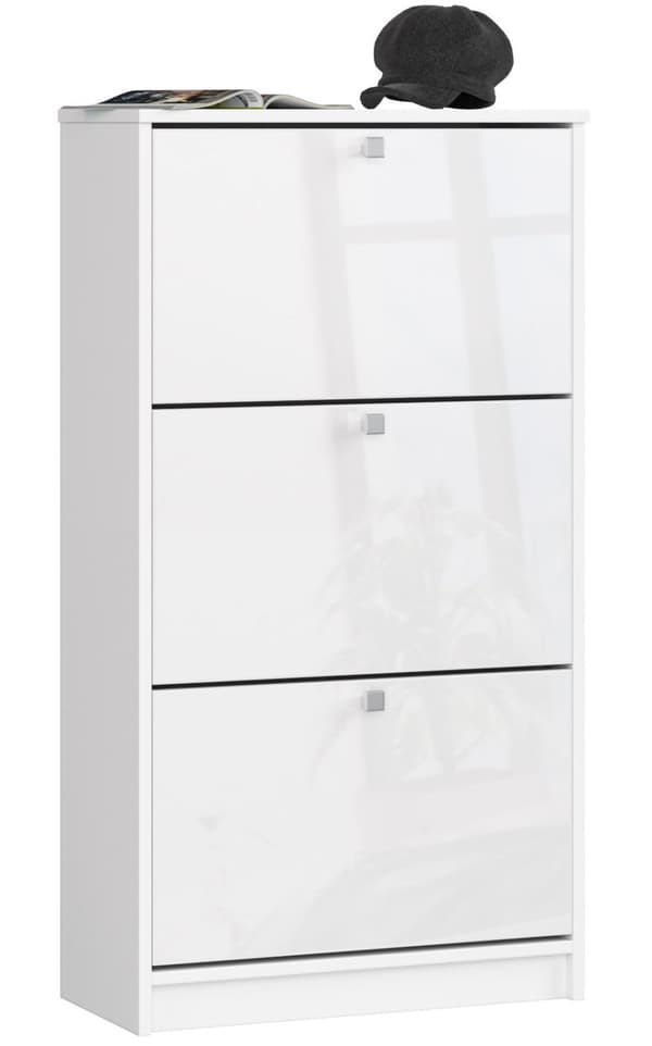 SKÅP FÖR SKOR 3 VIKTA DÖRRAR 60 cm VIT VIT BLANK