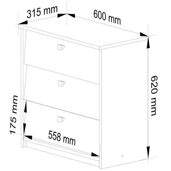 Sko skab MINI 3 hængslede døre 60 cm - sonoma eg