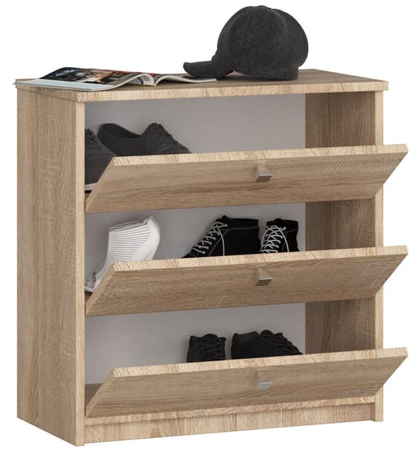 Sko skab MINI 3 hængslede døre 60 cm - sonoma eg
