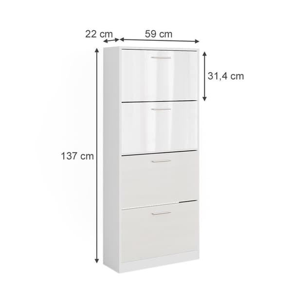 Gizmo-skotipparen, 59x137cm med 4 fack, vit/blank vit, Vicco