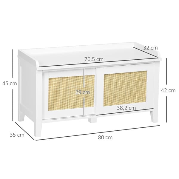 Rootz Shoe Bench Storage - Entryway Organizer - Skjutdörrbänk - Rattan Design - 80 cm x 35 cm x 45 cm - vit, brun