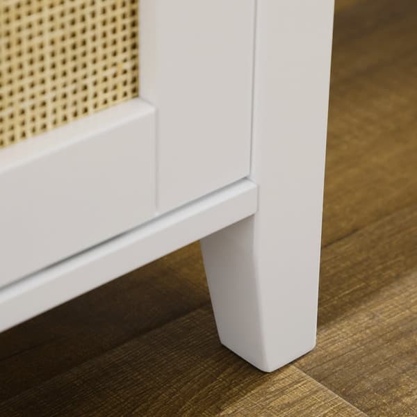 Rootz Shoe Bench Storage - Entryway Organizer - Skjutdörrbänk - Rattan Design - 80 cm x 35 cm x 45 cm - vit, brun