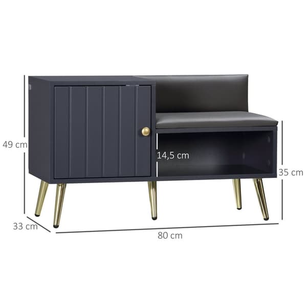 Rootz -kenkäkaapin penkki - sisäänkäynnin säilytysyksikkö - Art Deco -tyyli - Comfort Padding - 80 x 33 x 49 cm - Harmaa ja kultainen muotoilu