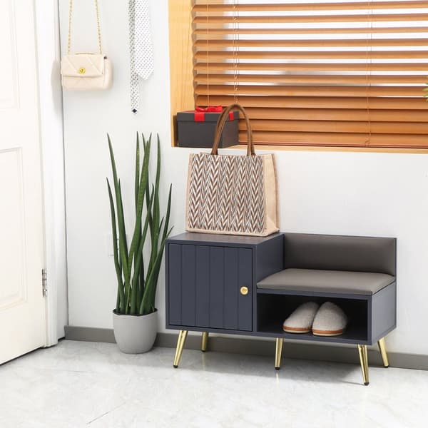 Rootz -kenkäkaapin penkki - sisäänkäynnin säilytysyksikkö - Art Deco -tyyli - Comfort Padding - 80 x 33 x 49 cm - Harmaa ja kultainen muotoilu