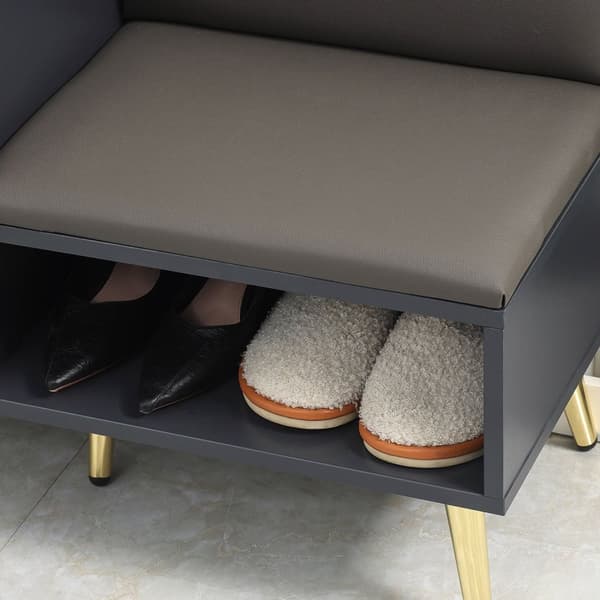 Rootz -kenkäkaapin penkki - sisäänkäynnin säilytysyksikkö - Art Deco -tyyli - Comfort Padding - 80 x 33 x 49 cm - Harmaa ja kultainen muotoilu