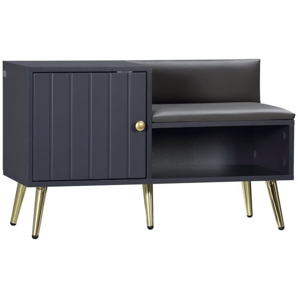 Rootz -kenkäkaapin penkki - sisäänkäynnin säilytysyksikkö - Art Deco -tyyli - Comfort Padding - 80 x 33 x 49 cm - Harmaa ja kultainen muotoilu