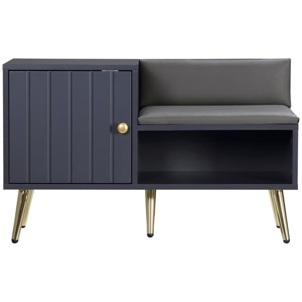 Rootz -kenkäkaapin penkki - sisäänkäynnin säilytysyksikkö - Art Deco -tyyli - Comfort Padding - 80 x 33 x 49 cm - Harmaa ja kultainen muotoilu